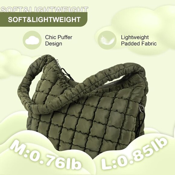 Quilted Puffer Tote Bag Purse Puffy Crossbody Shoulder Bag,Lightweight Nylon Hob - Picture 5 of 7